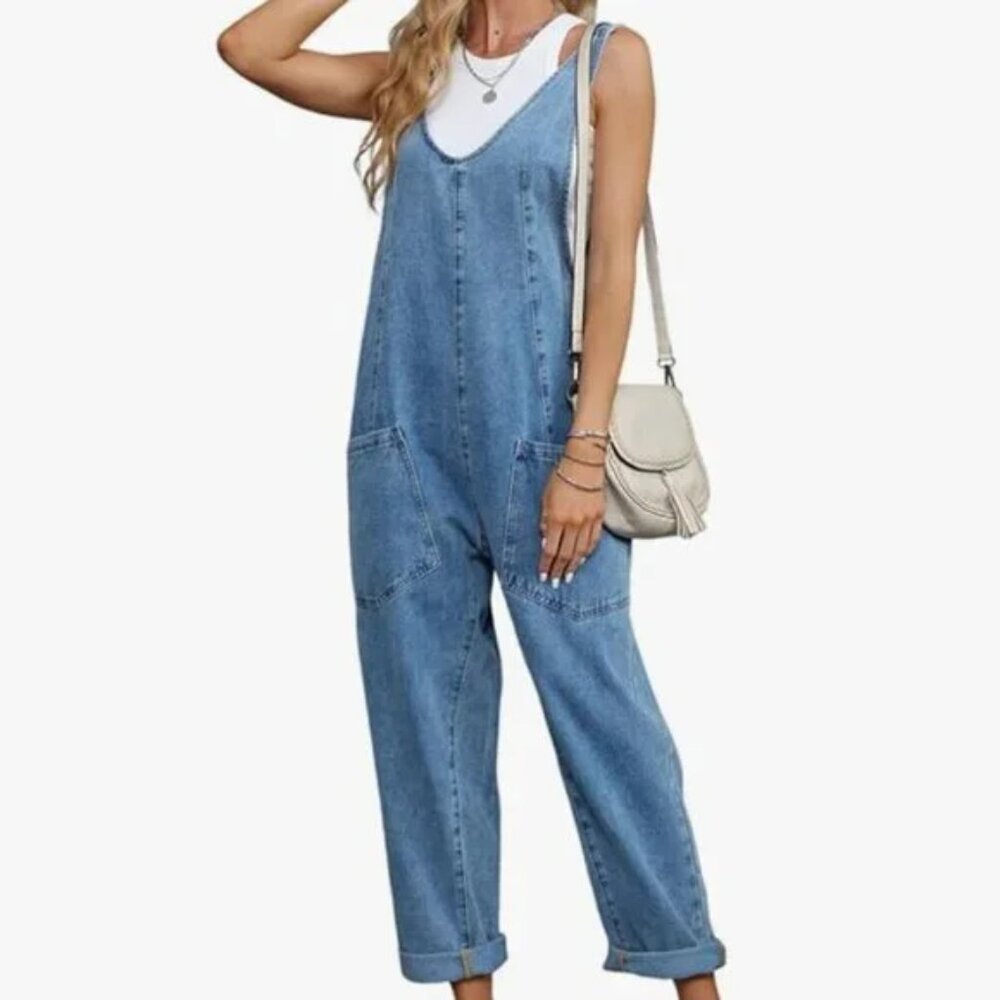 High Roller Pull Strap Iconic Light Blue Jumpsuit - Picture 4 of 4